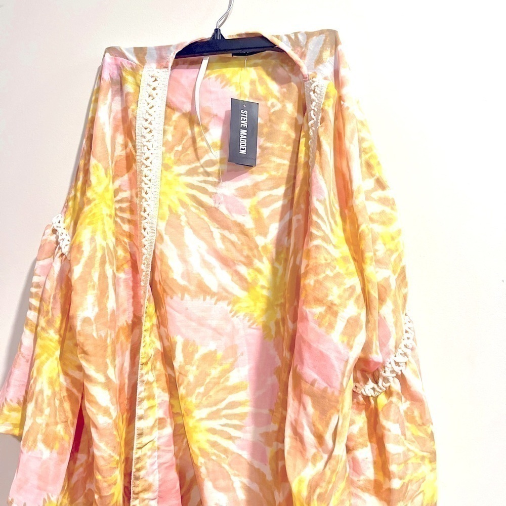 Steve Madden Crochet-Trim Tie-Dyed Kimono 31×32 Multicolor, swim shirt… - Picture 4 of 5